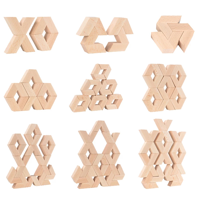 16pcs V Shape Natural Large Wooden 3D Building Blocks Toys Baby Unpaint Wooden Montessori Educational Stacking Blocks To