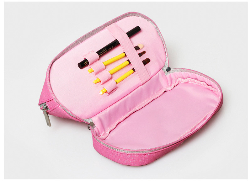 Wholesale Portable Beautiful Pink PU Shell Shape Make Up Cosmetic Bag