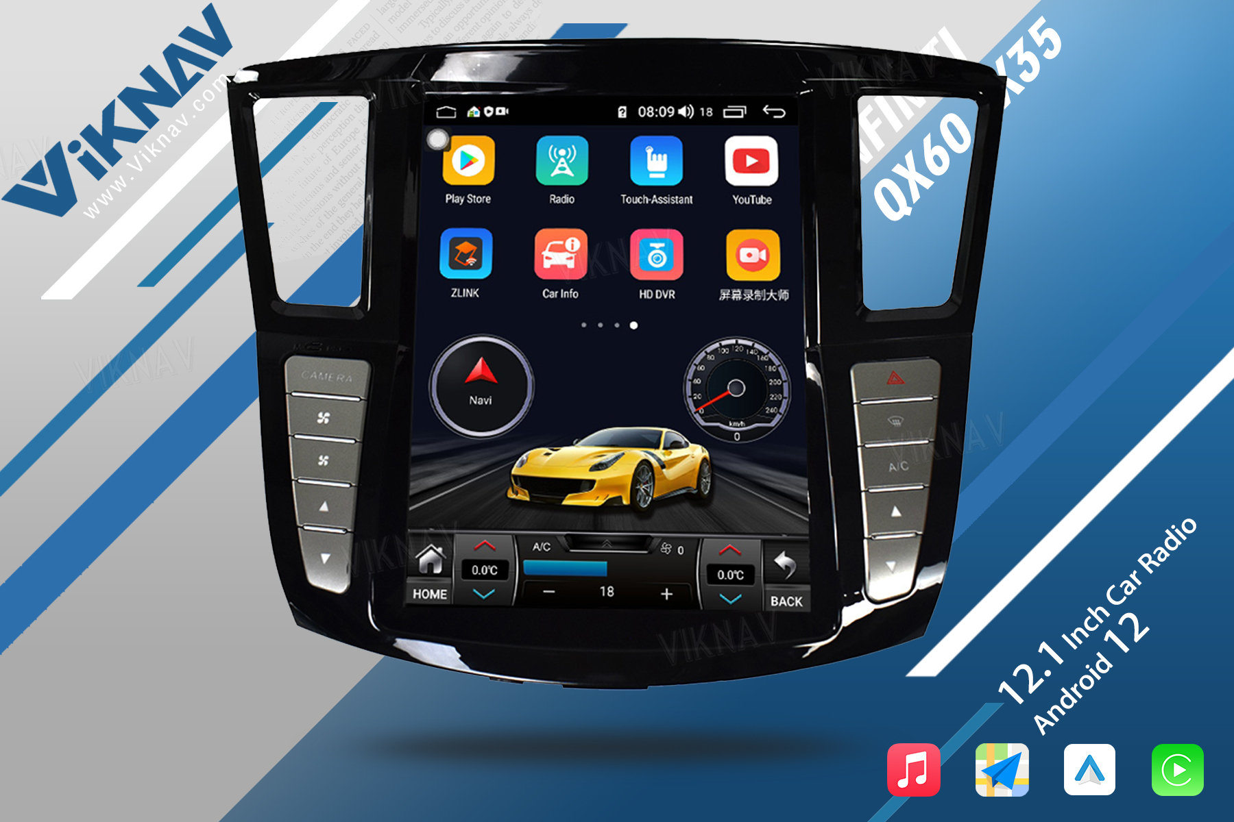 Viknav 12.1 Inch Car Multimedia Stereo Radio For Infiniti QX60 JX35 2012-19 Android DVD Player GPS Navigation Head Unit
