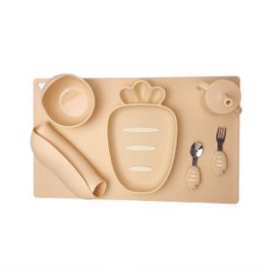 Wholesale 7 Pieces Silicone Baby Feeding Set Carrot Shape Dining Table Mat Suction Cup from china suppliers