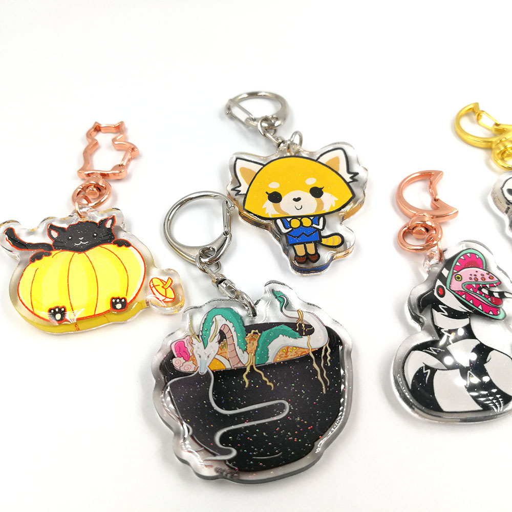 Customized Glitter Double sided Acrylic keychain Printing Epoxy Charm Keychain Key holder