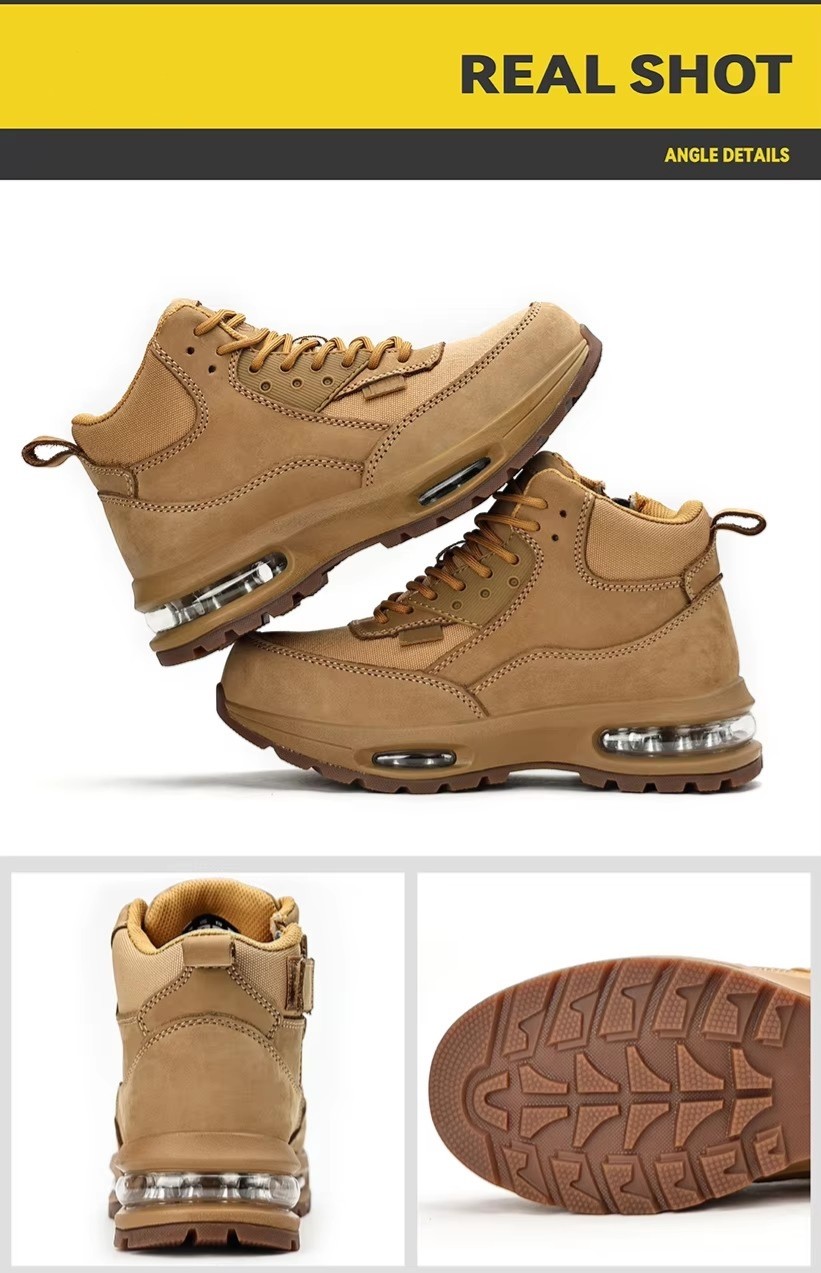 Air-cushion Sole Safety Work Boots In Khaki Oxford Fabric For Maximum Protection