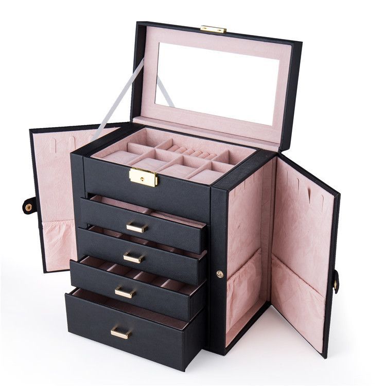Fashion Solid Luxury Portable PU Leather PVC Cardboard Jewelry Jewellery Set Gift Packaging Packing Travel Holder Organizer Mini Box for Women Girls