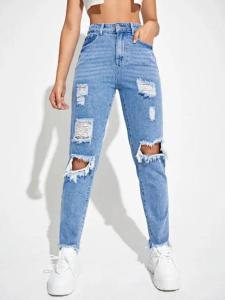 Wholesale Cotton Fashion Casual Pants Ripped High Street Wear Solid Jeans from china suppliers