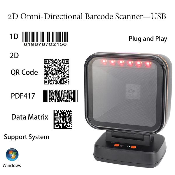 Omnidirectional Desktop Barcode Scanner 5V Wired 2D Barcode Scanner