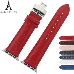 Wholesale iwatch band butterfly deployant Clasp buckle genuine leather watchband for Apple Watch band series 4/3/2 strap for smart from china suppliers