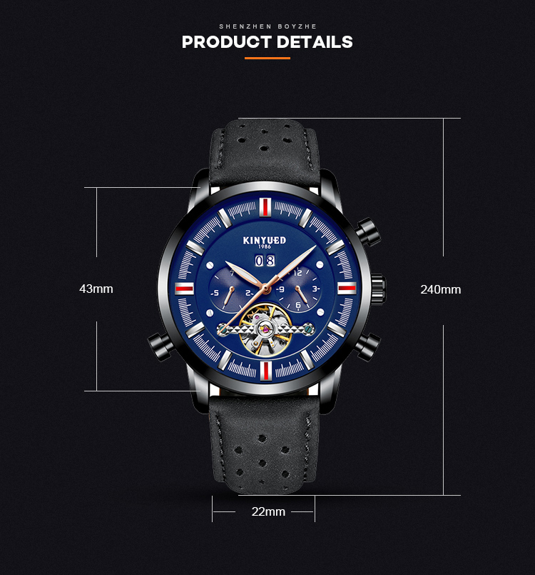 Fashionable Sports Minimalist Mechanical Watch Leather Wrist Watch