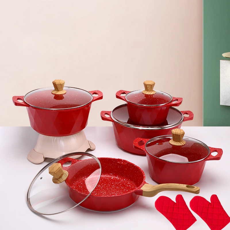 Brand New Design Black Kitchen Soup Pot Set 12Pcs Aluminum Nonstick Cooking Pot Set Cookware