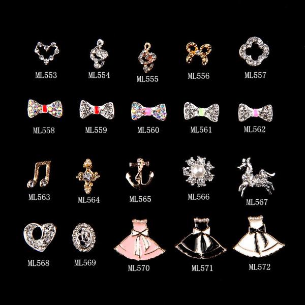 Rose Gold 3D Alloy Jewelry Nail Art Decoration Silver Bow Glitter Rhinestone