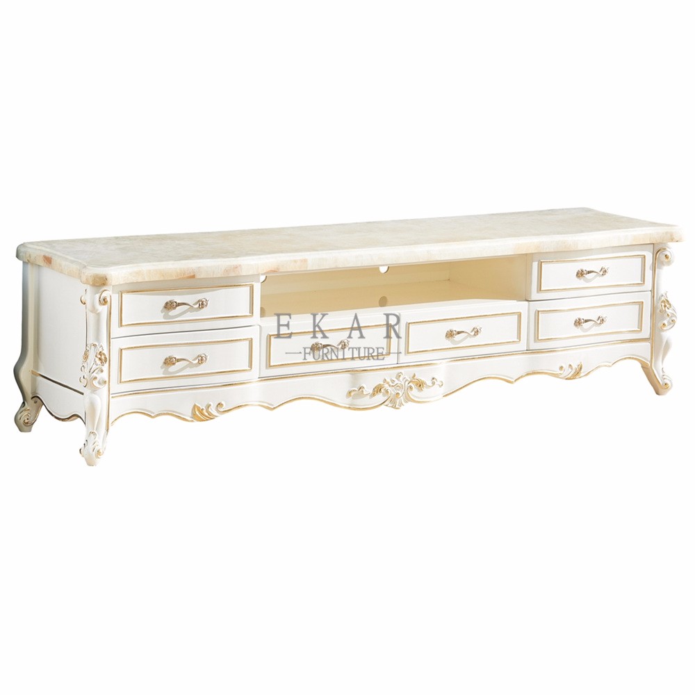 Classic Marble Top Living Room Furniture White Tv Stand
