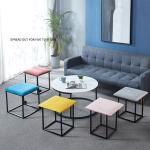 Knitted Yellow Pink Leather Cube Foot Stool Faux Leather