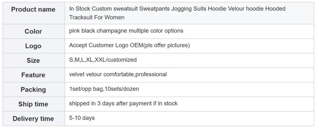 High Quality Velvet Custom Zip Hoodie Joggers Two Piece Velour Tracksuit Women