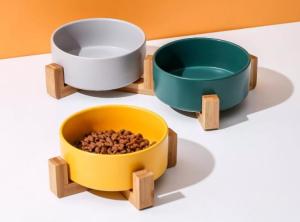 Wholesale Unique Ceramic Pet Feed Bowl With Wooden Stand Cat Food Drinking Bowl Dish from china suppliers