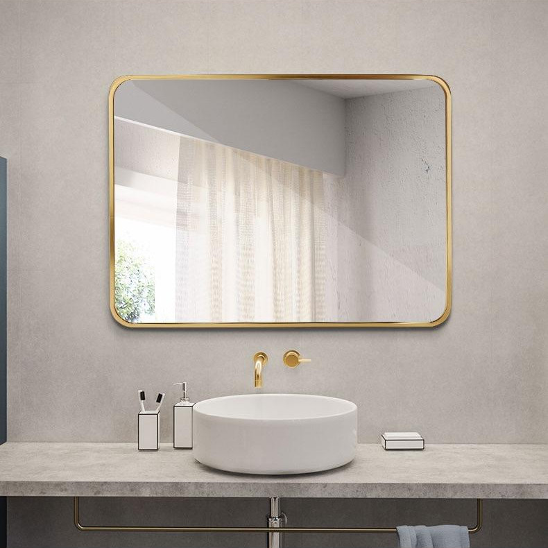 Rectangle Aluminum Framed LED Bathroom Mirrors Metal Matt Gold Color