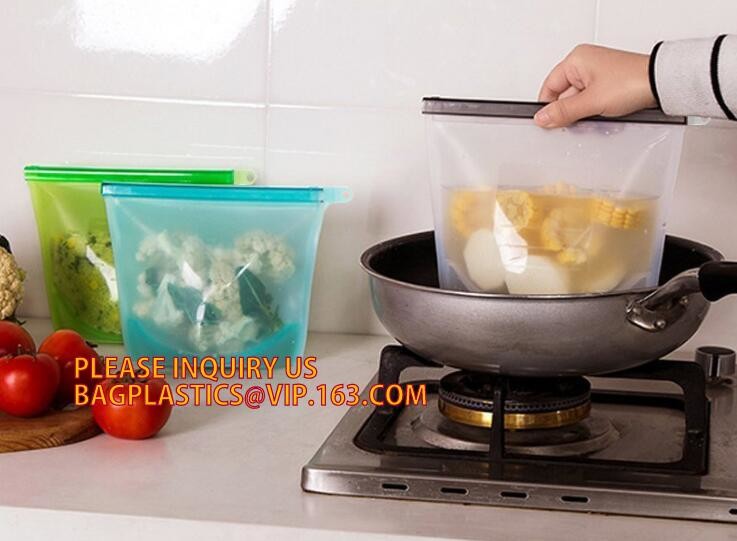 Reusable Leakproof Zipper Preservation Airtight sandwich Zip lockk Cooking Fresh Zip Large Silicone Storage Food Bags With