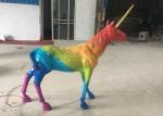 Artificial Rainbow Unicorn Fiberglass Animal Statues Gold Horn Holiday