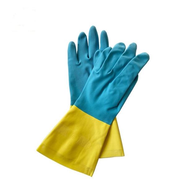 Anti Leakage Neoprene Bicolor Industrial Glove Blue Yellow Chemical Cut