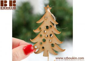 China Unfinished Wood Laser Cut Christmas Tree Ornaments Artificial wood 3d christmas tree ornaments on sale