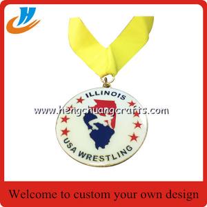 Wholesale USA Wrestling gold medal,Custom award Wrestling metal medal with ribbon from china suppliers