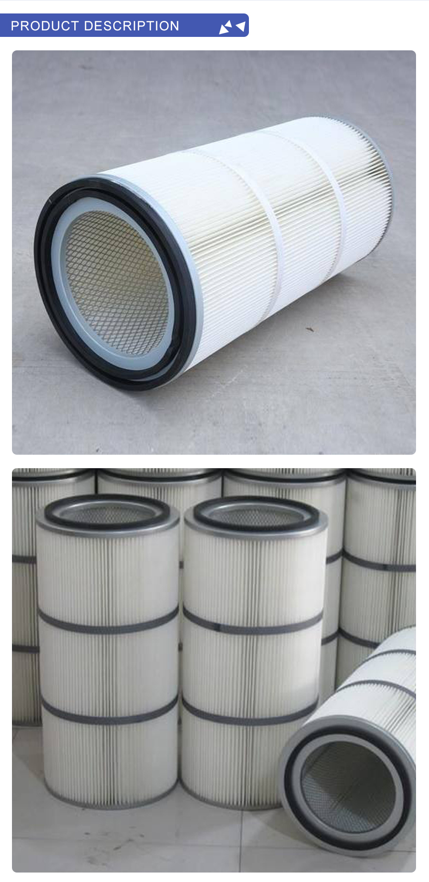0.3um Porosity Pleated Air Cartridge Filter for Dust Filtration in Manufacturing Plant