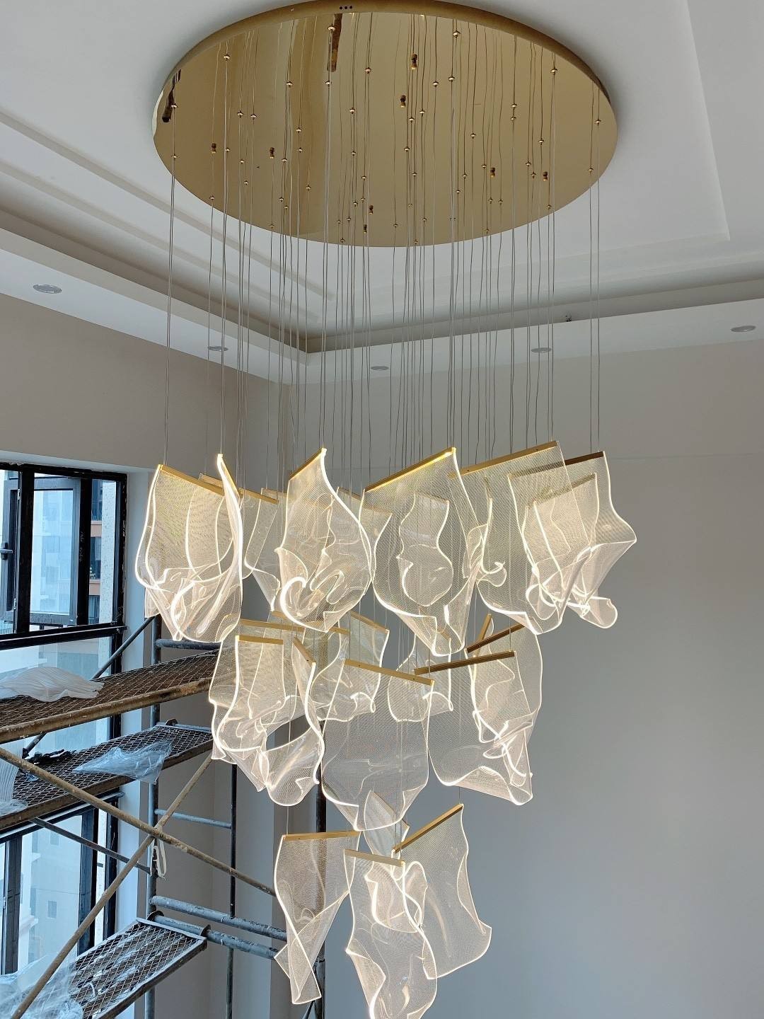 Hall Large Staircase Lighting LED Crystal Chandelier for living room hanging hallway lights(WH-NC-55)