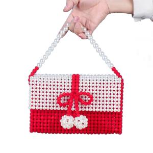 Wholesale Red Beaded Clutch Pearl Bag Flower Wrist Hand Woven With White Cap OEM ODM from china suppliers