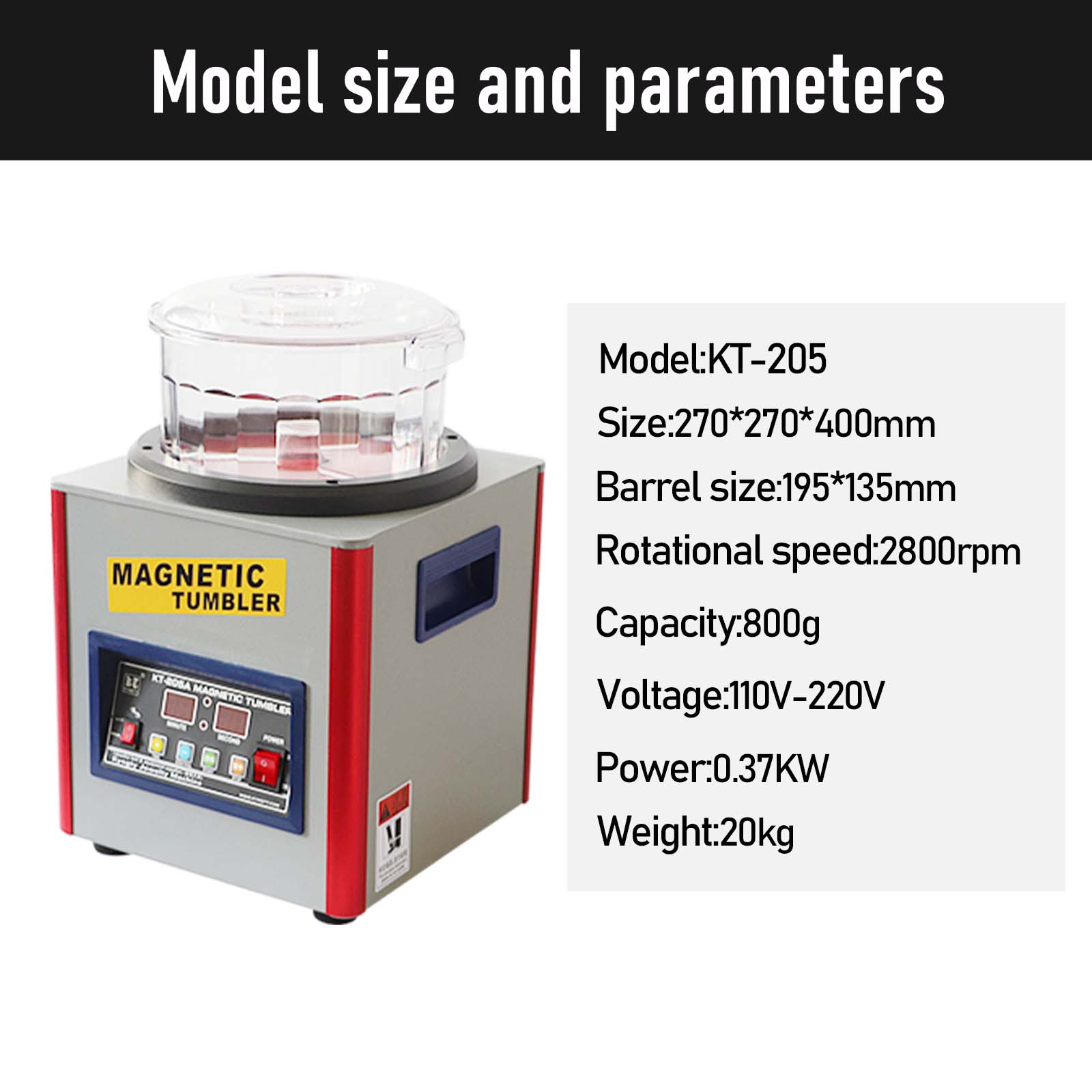 TOKTOS 110V/220V Magnetic Tumbler Jewelry Polisher 2800RPM 370W