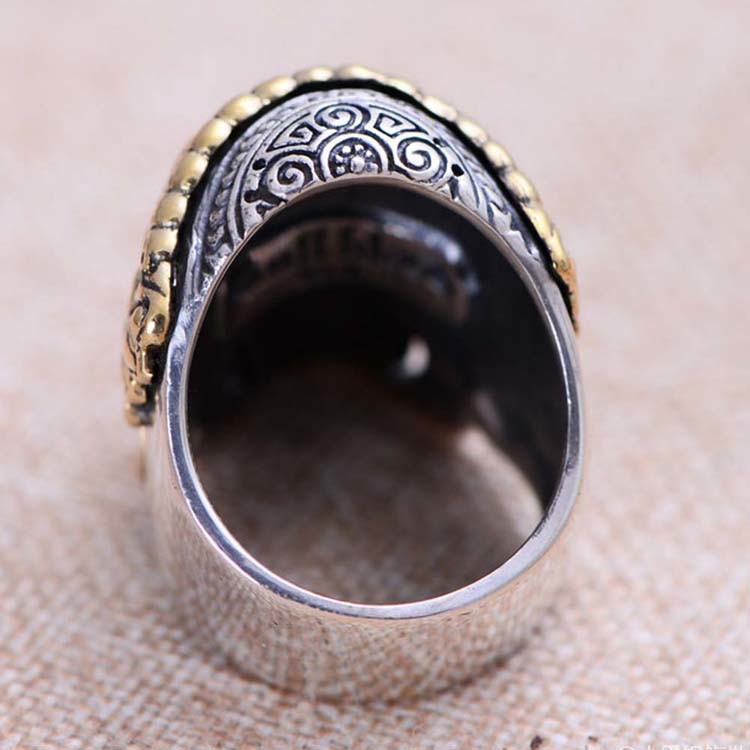 Men Jewelry Golden 925 Silver Two Tone Skull Retro Ring (048115)