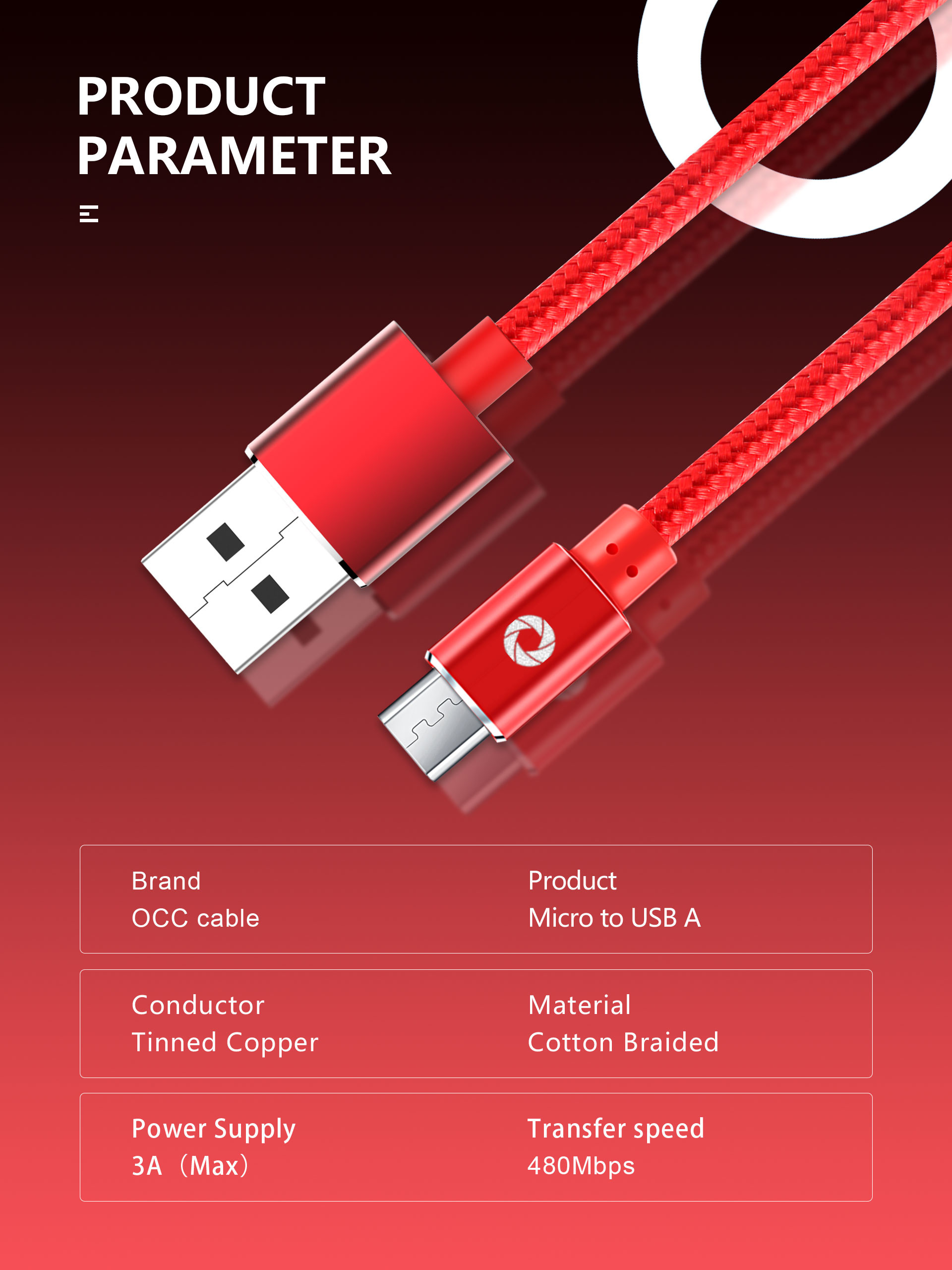 Nylon Usb 2.0 Data Transfer Cable , TPE 6 Foot Red Micro Usb Lead