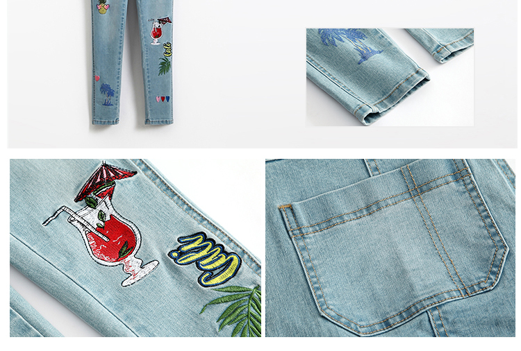 Embroidered Suspender Little Girl Denim Overalls Slim Fit Color Fade Proof
