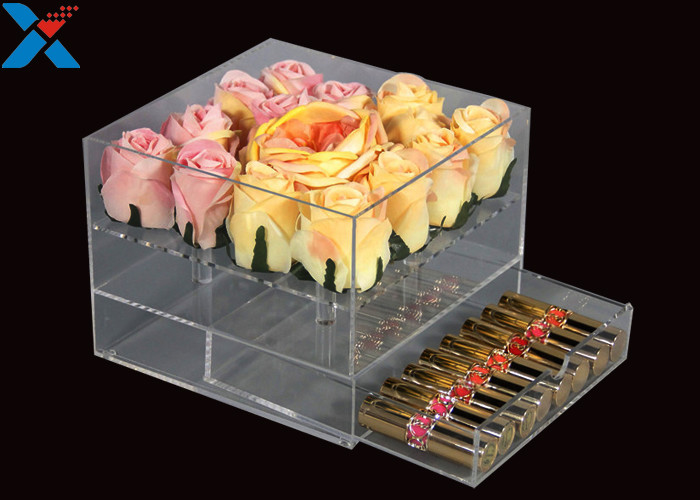 Clear Acrylic Flower Case Recyclable, High Grade Acrylic Rose Box With Drawer