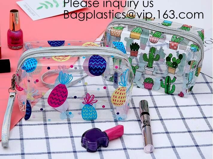 Cute Unicorn PVC Transparent Travel Accessory Cosmetic Bag Waterproof Makeup Pouch Cactus Flamingo Wash Kits Organizer