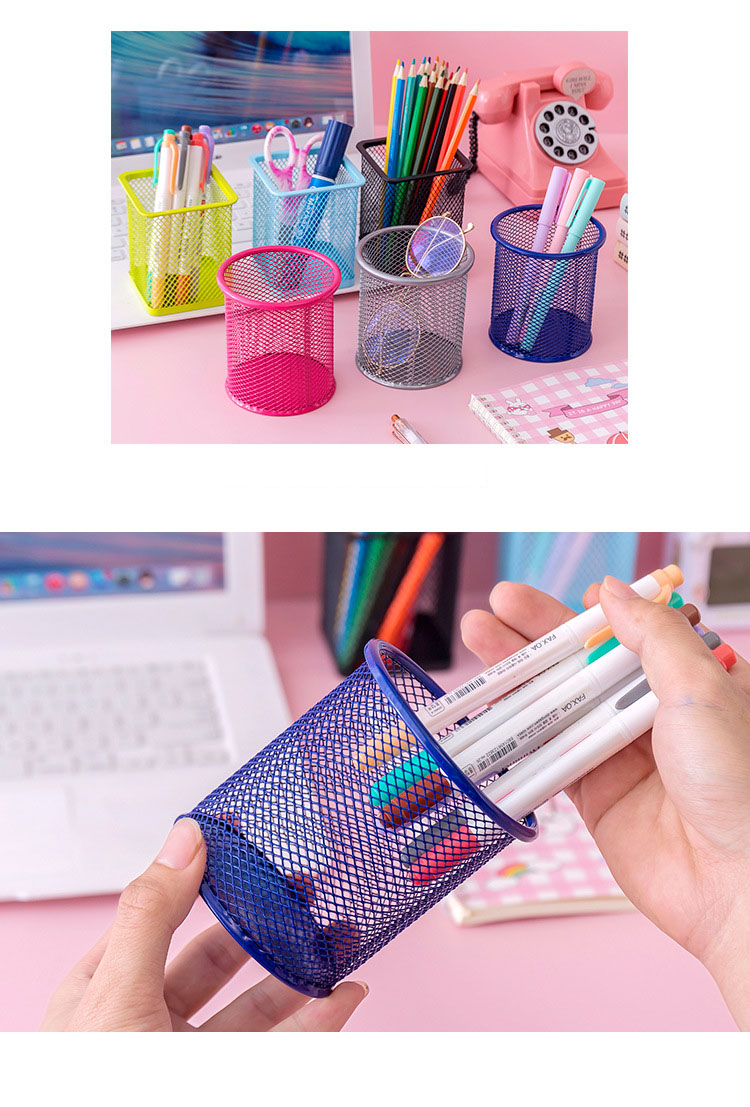 2022 Office Stand Cute Pen Container Desktop Personalized Metal Mesh Pen Holder in Green