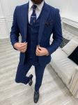 Mens Striped Sax Slim Fit Three Piece Tuxedo For Wedding