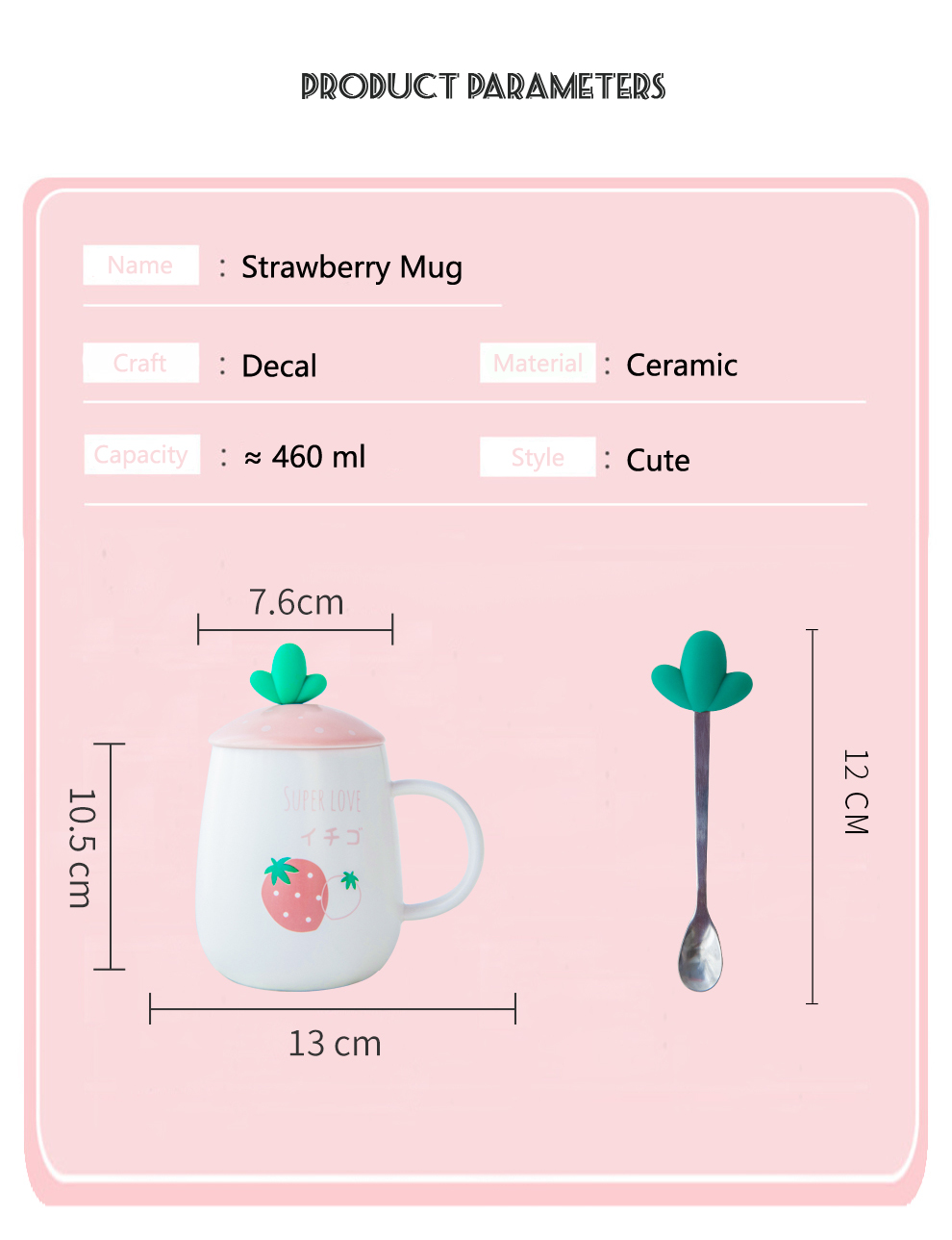 460ml Volume Cute Cartoon Design Ceramic Mug With Lid And Spoon Girls' Tableware