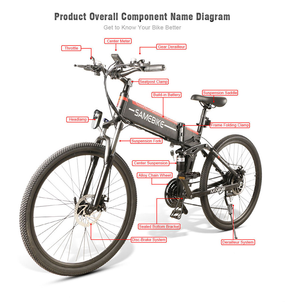 Portable Samebike Lo26 Moped Electric Bike With 30-50Nm Torque