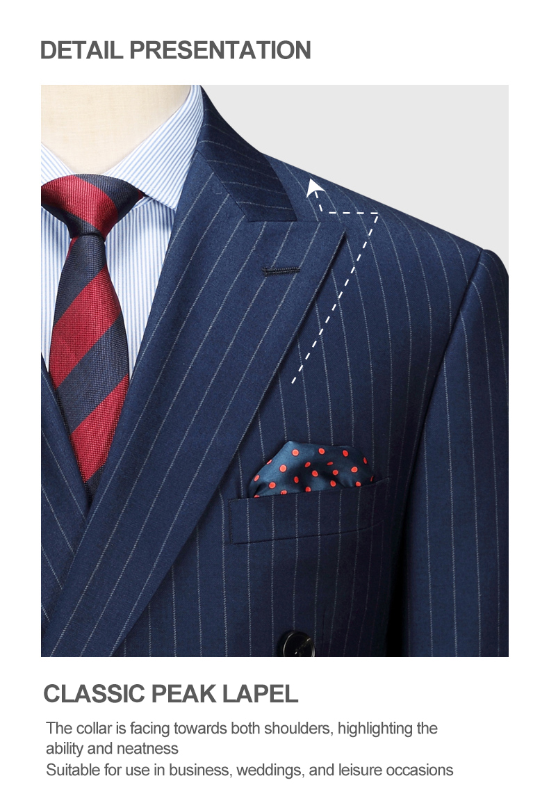 Men's 2 Pieces Suit Vertical Striped Gun Lapel Double-breasted 6 Buttons Formal Suit