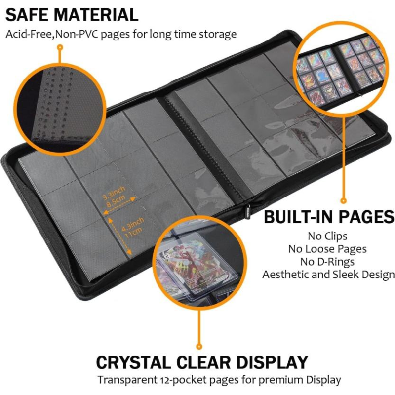 Custom Toploaders Binder 12 Pockets Card Storage Book Zipper Holder Card Folder PU Toploaders Binder
