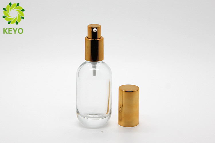 Clear Boston Round Pump Bottles , 30ml Glass Liquid Foundation Containers