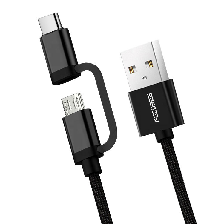 Nylon Braided 2 In 1 Charging Cable 3m OEM Type C USB 2.0 Cable