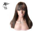 Dark Brown Human Hair Lace Front Wigs With Bangs 100% Indian Remy Silky Straight