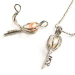 Antique Silver Key Locket Cage Charms Necklaces Pendants with 6-7mm Rice Shape