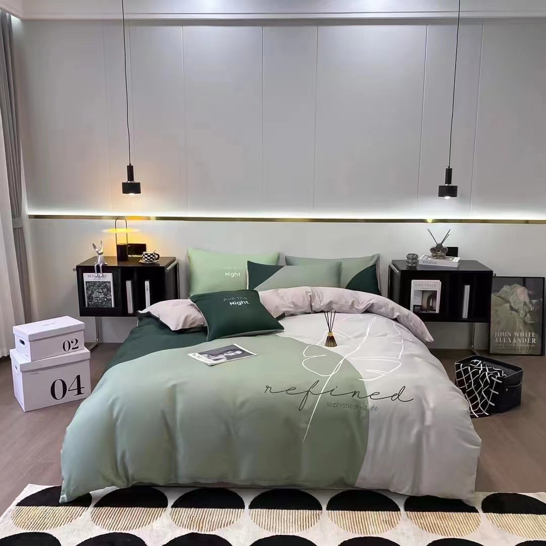 Skin-Friendly Aloe Cotton Four-Piece Duvet Cover Bedding Sheet Set with 133x72 Density