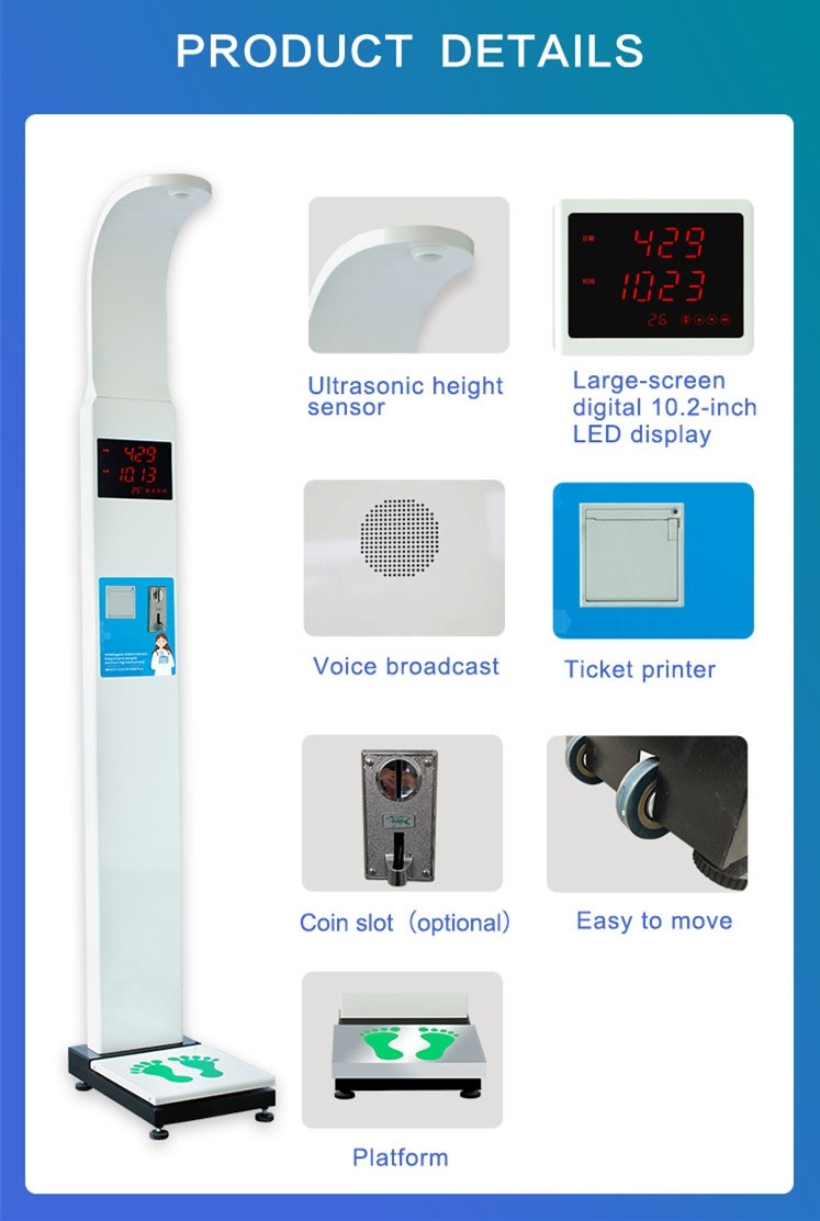 Best Price Weight And Height Measuring Machine Ultrasonic Coin-Operated Weight And Height Scale With Printer Sh-500