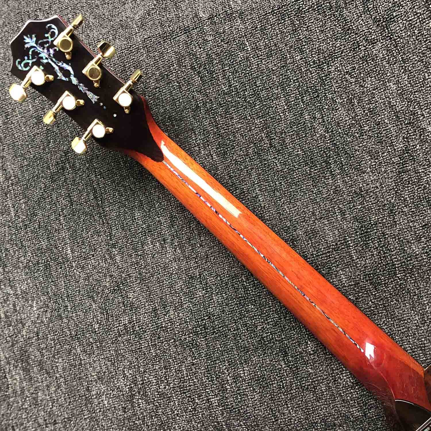 Custom All Solid KOA Wood Acoustic Electric Guitar Real Abalone Binding Ebony Fingerboard Rosewood Back Side Cutaway Arm