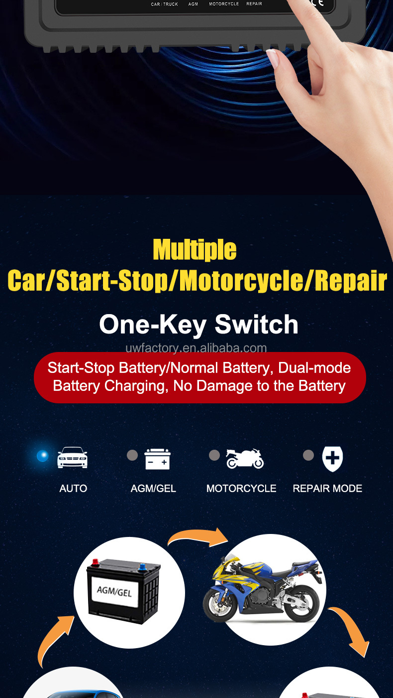Intelligent Automatic Pulse Repair Lead Acid Battery Charger 90% Charging Efficiency for E-bike Scooter 12V 12A 24V 6A