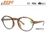 Oval fashionable reading glasses made of plastic ,silver metal pins,suitable for