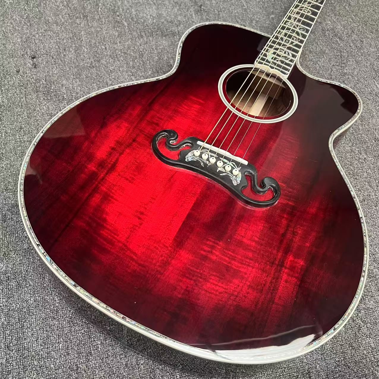Custom Deluxe SJ200 Solid KOA Top Cutaway Jumbo Acoustic Guitar, Solid KOA Back Side, 43 Inch Gibson Style