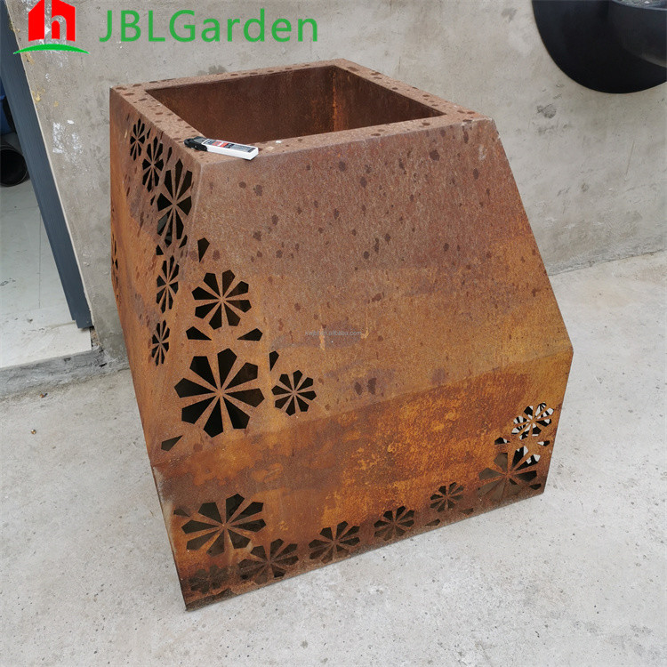 Outdoor Round Flower Planter Pots Corten Steel Material