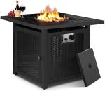 Rattan Style Outdoor Gas Firepit 28'' Square Patio Propane Gas Black